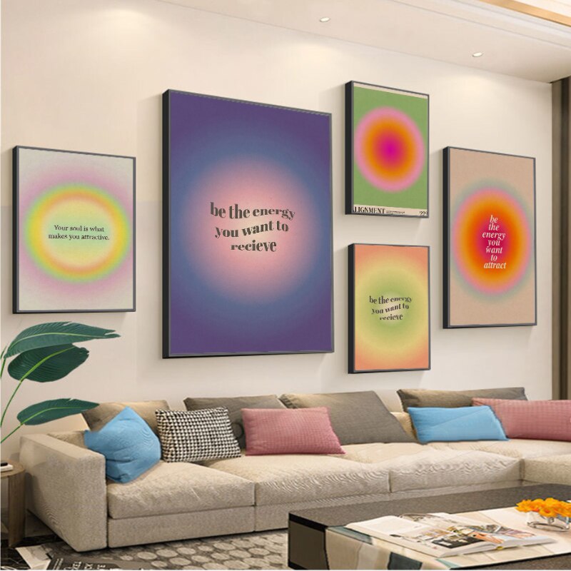 오라 에너지 어트랙션 추상 그라데이션 포스터, 빈티지 아트 캔버스 페인팅, 벽 장식 그림, 홈 데코